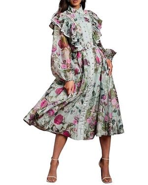 Coast Long Sleeve Printed Organza Shirt Dress - White