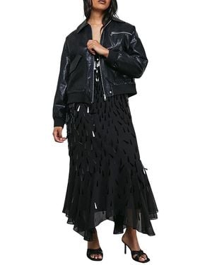 Warehouse Faux Leather Distressed Bomber Jacket - Black
