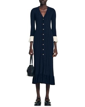 Sandro Two Tone Knit Maxi Dress - Blue