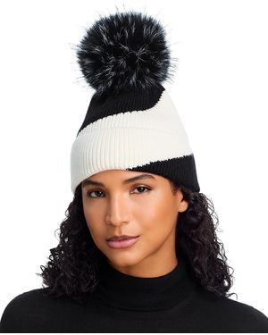 Kyi Kyi Faux Fur Pom Pom Knit Hat - Black
