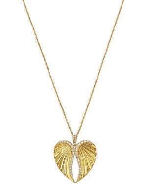 Bloomingdale's Fine Collection Diamond Heart Wing Pendant Necklace - Metallic