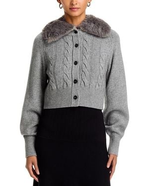 Toccin Rita Faux Fur Collar Cable Knit Cardigan - Gray