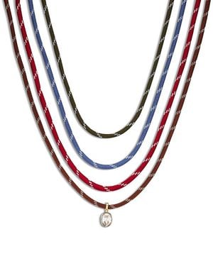 Aqua Cubic Zirconia Oval Pendant Cord Necklaces, Set Of 4 - Metallic