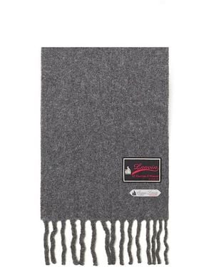 Lanvin Fringed Wool Scarf With 22 Faubourg Label - Gray