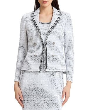 Ming Wang Heritage Eyelash Trim Lapel Collar Knit Jacket - Gray