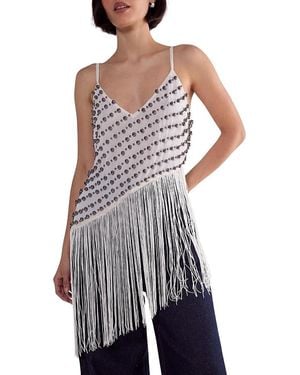Nasty Gal Studded Asymmetric Fringed Cami Top - Blue