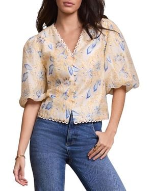 Mint Velvet Floral Puff Sleeve Blouse - Blue