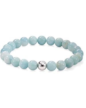 Aqua Sterling & Stone Beaded Stretch Bracelet - Metallic