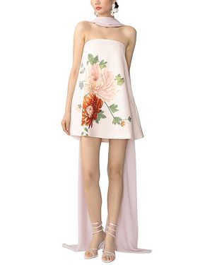 SAU LEE Ruby Satin Dress With Scarf - White