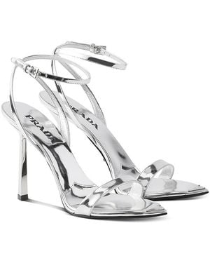 Prada Metallic Leather High-Heeled Sandals - White