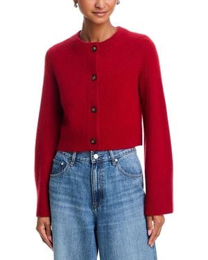 Aqua 100% Cashmere Cropped Wide Sleeve Crewneck Cardigan - Red