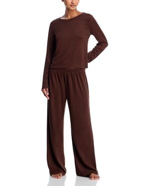 Aqua Starlette Pointelle Long Pajama Set - Red