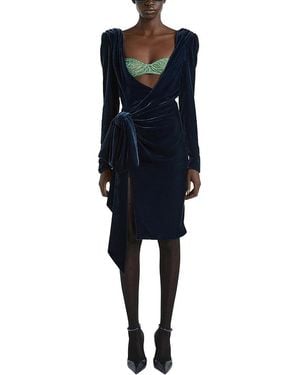 Balmain Velvet Dress With Lace Bra And Tie Detail - Blue