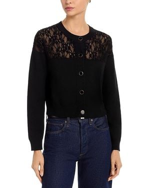 Aqua Lace Inset Cardigan Sweater - Black