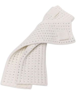 Maje Rhinestone Embellished Wool Fingerless Mittens - White