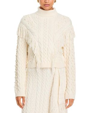 Jonathan Simkhai Callista Cotton Blend Fringed Cable Knit Sweater - White