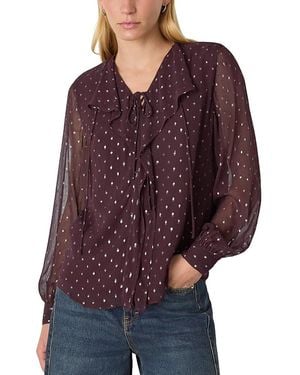 Whistles Metallic Dobby Frill Blouse - Purple