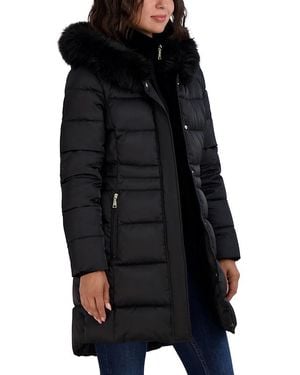 Tahari Dana Hooded Faux Fur Trim Puffer Coat - Black