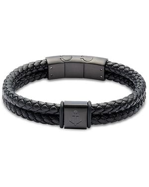 Link Up Anchor Braided Leather Bracelet - Black
