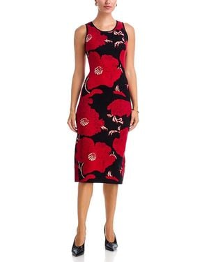 Tahari Sleeveless Floral Jacquard Midi Dress - Red