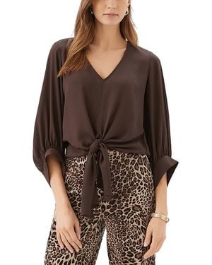 Karen Kane Blouson Sleeve Tie Front Blouse - Brown