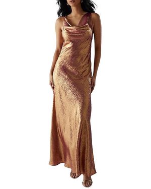 Warehouse Metallic Lame Cowl Neck Maxi Dress - Brown