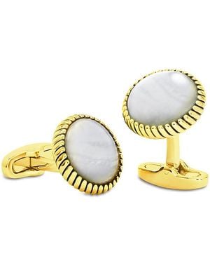 Link Up Round Mother Of Pearl Rope Border Cufflinks - Metallic