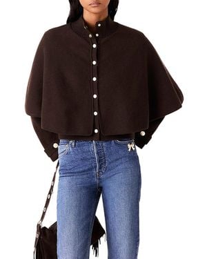 Maje High Neck Cape Layered Cardigan Sweater - Black