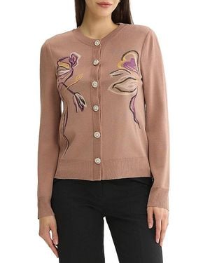 Misook Relaxed Floral Embroidered Knit Cardigan - Black