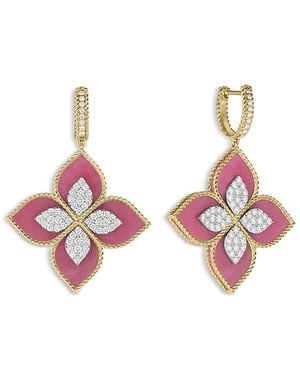 Roberto Coin 18K & Venetian Princess Rhodonite & Diamond Flower Drop Earrings - Pink