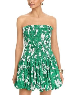 Aqua Palm Strapless Bubble Hem Dress - Green