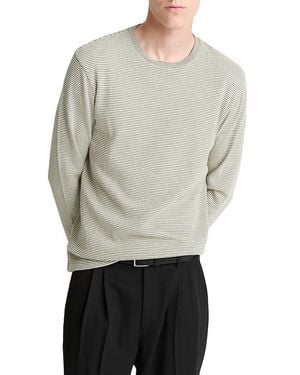 Vince Striped Double Knit Long Sleeved Crewneck Tee - Grey