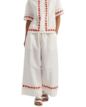 Chinti & Parker Linen-Blend Strawberry Pants - White