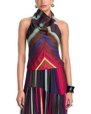 Christopher John Rogers Louie Stripe Cowl Neck Halter Top - Red