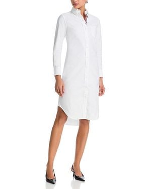 Thom Browne Classic Long Sleeve Button Down Point Collar Shirtdress - White