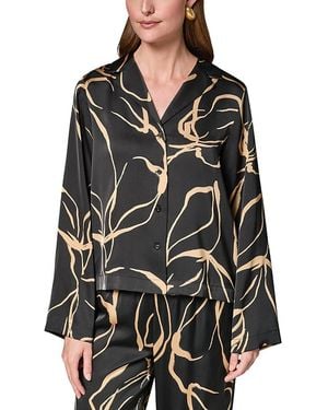 Donna Karan Printed Long Sleeve Button Up Top - Black
