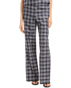 Theory Fluid Silk Plaid Pants - Gray