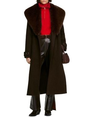 Sandro Gustave Faux Shearling Collar Robe Coat - Red