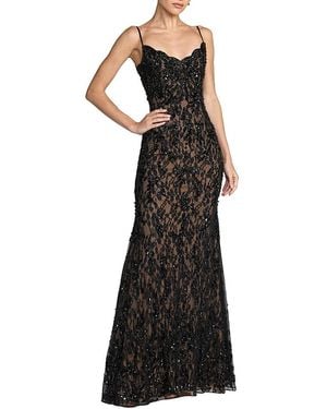 Mac Duggal Beaded Lace Spaghetti Strap Mermaid Gown - Black