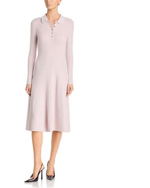 Tahari Ribbed Polo Midi Dress - Pink