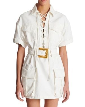 Balmain Short Lace-Up Canvas Dress - White