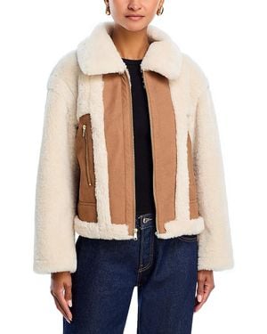 Aqua Faux Fur Sherpa Moto Jacket - Blue
