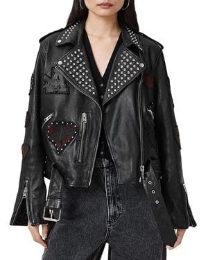 AllSaints Leather College Biker Jacket - Black