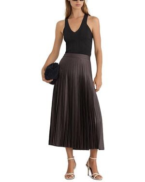 Reiss Petites Savannah Satin Pleated Midi Skirt - Black