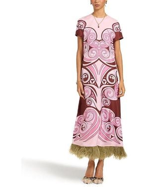 La DoubleJ Swing Dress With Feathers - Red