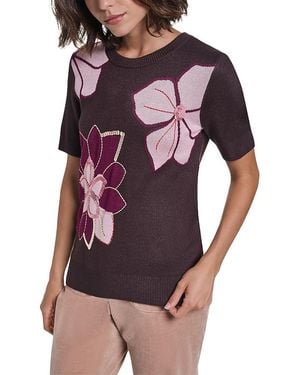 KARL LAGERFELD Embellished Short Sleeve Sweater - Purple