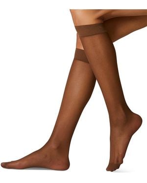 Stems Sheer Knee High Socks, Pack Of 3 - Brown