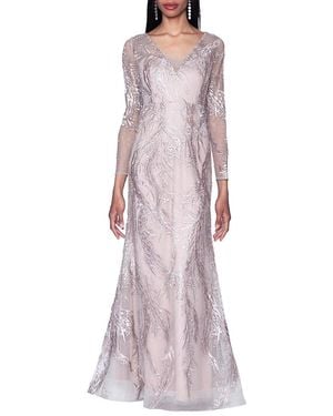 Shani V-Neck Beaded Fit And Flare Gown - Purple