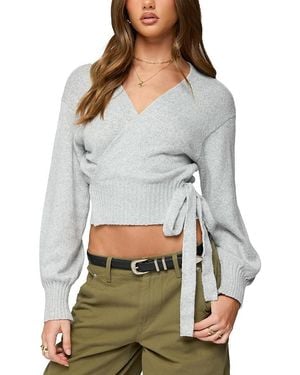 Edikted Stella Wrap Knit Cardigan - Gray