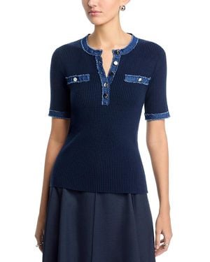 Tahari Elbow Sleeve Crewneck Top - Blue
